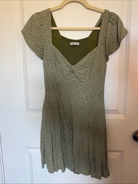 Abercrombie & Fitch Olive Green Microdot Wrap-Style Midi Dress